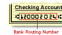 The bank routing number is 9 digits long and is located in-between the MICR separators that appear like a pipe next to a colon |:.